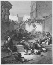 Gustave Doré Bibel: Die fremden Völker werden von den Löwen Samarias getötet